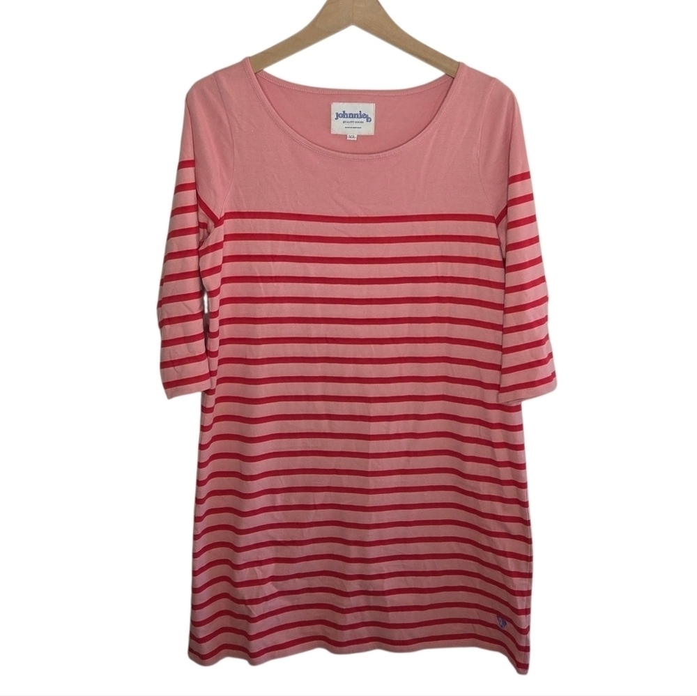 Johnnie B Girls Red & Pink Striped Cotton 3/4 Sleeve T-shirt Dress XL